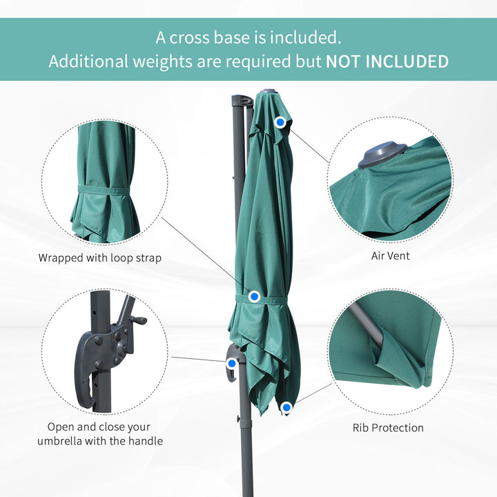 2.5 x 2.5m Square Patio Parasol Offset Cantilever Sun Umbrella 360¡ Rotation w/ Cross Base - Green