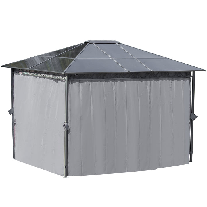 Outsunny 3.6 x 3(m) Hardtop Gazebo with UV Resistant Polycarbonate Roof, Steel & Aluminum Frame, Garden Pavilion with Curtains, Grey