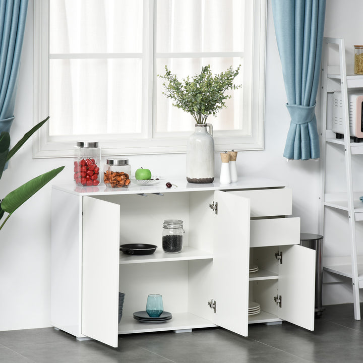 High Gloss Sideboard, Side Cabinet, Push-Open Design with 2 Drawer for Living Room, Bedroom, White