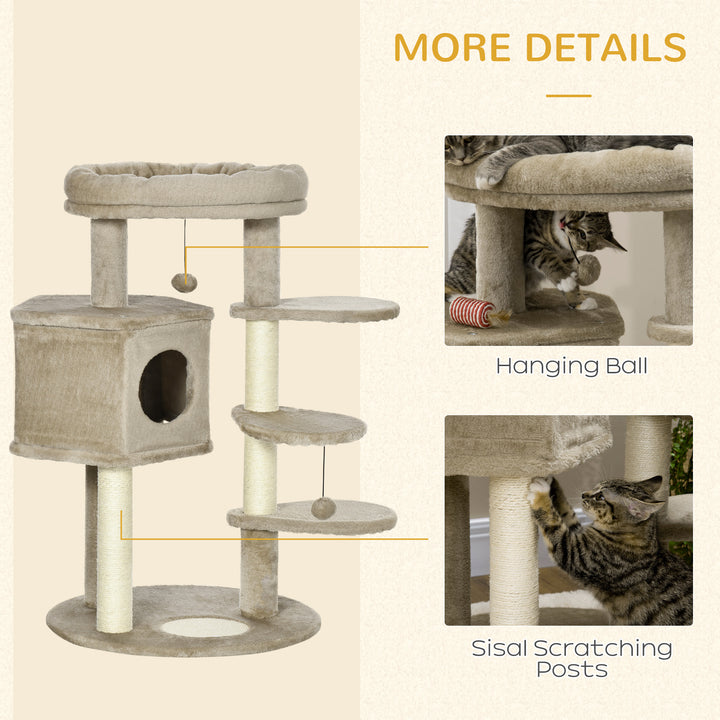 Cat Tree, Cat Tower for Indoor Cats with Sisal Scratching Post, Ramp, Kitten Bed, Condo, Ball Toy, Brown, 55x55x94 cm