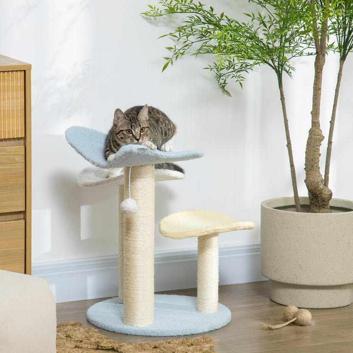 54cm Cat Towers for Indoor Cats, Cat Tree Top Butterfly Shape Design Kitten Play Tower w/ Sisal Scratching Post, Toy Ball, 40 x 40 x 54cm, Blue