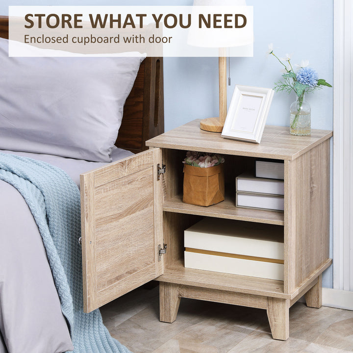 Nightstand, Bedside Table with Storage Cupboard, Side End Table with Rattan Element for Living Room, Bedroom, Natural