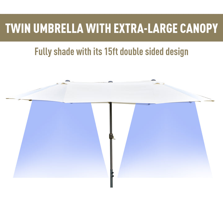 Outsunny 4.6m Garden Parasol Double-Sided Sun Umbrella Patio Market Shelter Canopy Shade Outdoor with Cross Base – Off White