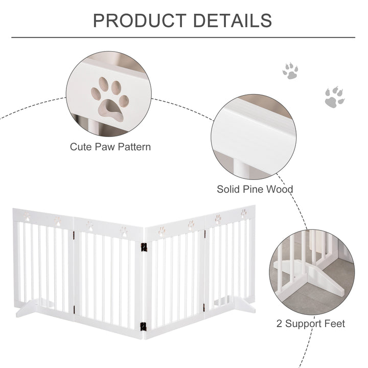 PawHut Pet Gate 4 Panel Folding Wooden Dog Barrier Freestanding Dog Gate For Stairs w/ Support Feet