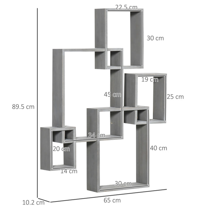 Floating Shelves, Wall Mounted Interlocking Cube Shelves, Display Wall Shelf for Living Room, Bedroom, Hallways, Grey