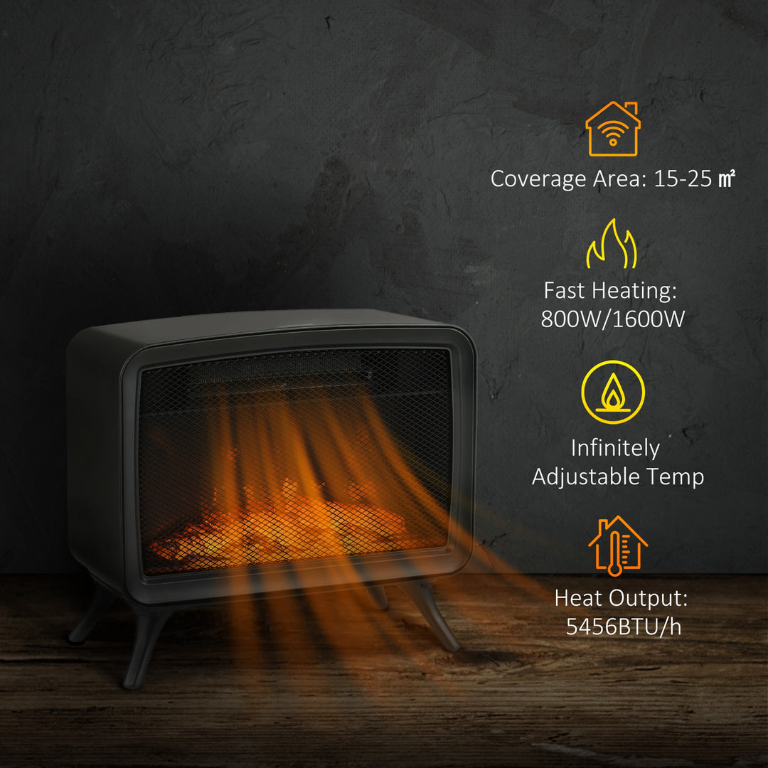 Electric Fireplace Stove, Freestanding or Tabletop, with LED Flame Effect, Overheating Protection, 800W/1600W