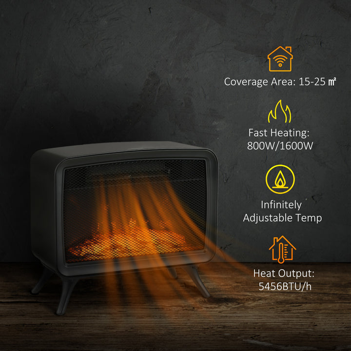 Electric Fireplace Stove, Freestanding or Tabletop, with LED Flame Effect, Overheating Protection, 800W/1600W