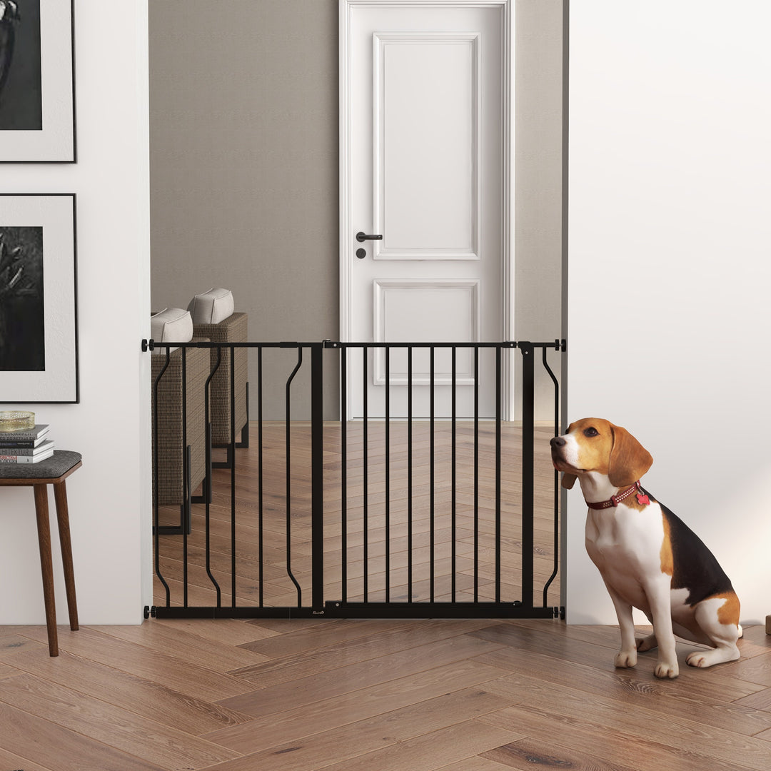 Wide Dog Safety Gate, with Door Pressure, for Doorways, Hallways, Staircases - Black