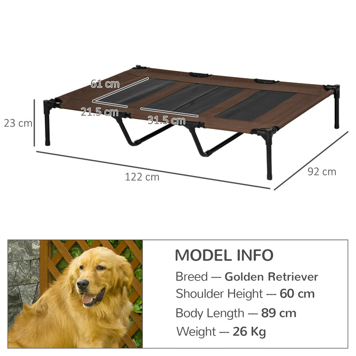 PawHut Cooling Elevated Dog Bed Portable Raised Pet Cot with Breathable Mesh, No-Slip Rubber Feet for Indoor & Outdoor Use, Brown