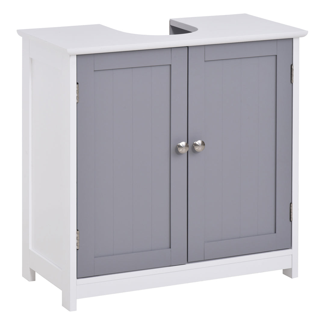 kleankin Vanity Unit Under Sink Bathroom Storage Cabinet w/ Adjustable Shelf Handles Drain Hole Cabinet Space Saver Organizer 60x60cm - White & Grey