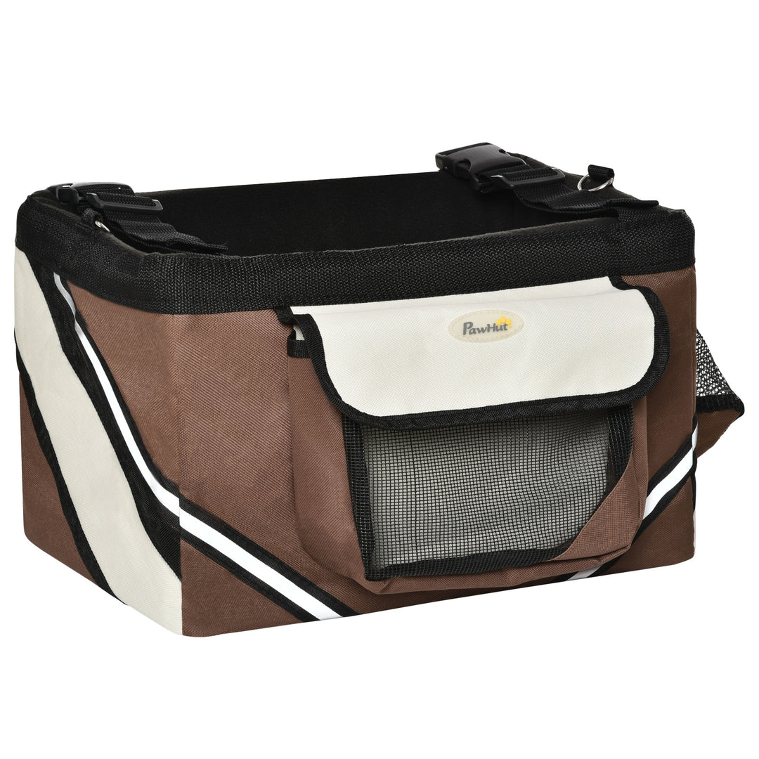 Foldable Pet Carrier Bag Dog Bike Basket Soft-Sided Cat Carrier w/ Storage Pockets, Brown