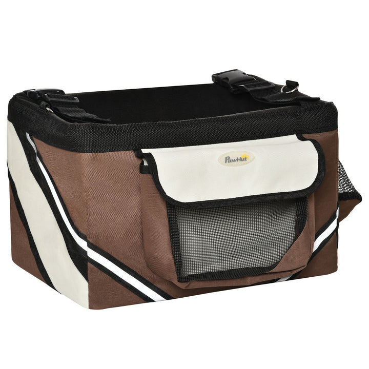 Foldable Pet Carrier Bag Dog Bike Basket Soft-Sided Cat Carrier w/ Storage Pockets, Brown