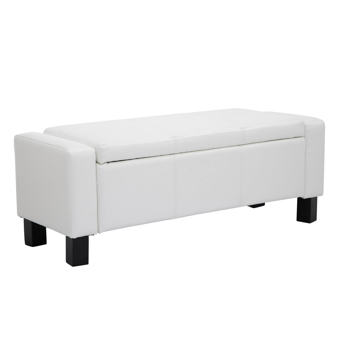 Ottoman Storage Chest Faux Leather Stool Bench - White