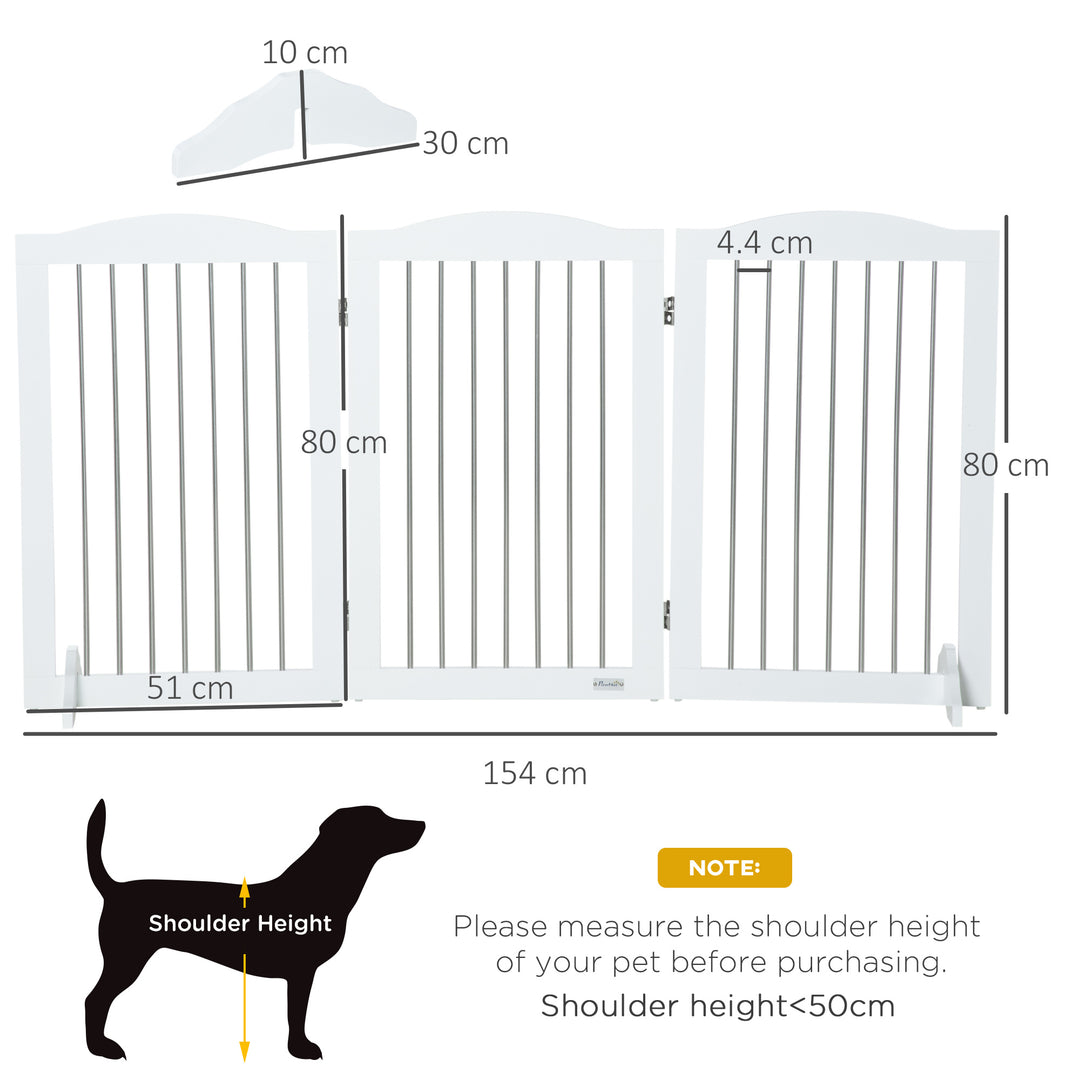 PawHut Foldable Dog Gate, Wooden Freestanding Pet Gate with 2 Support Feet, Dog Barrier for Doorways, Stairs, Halls - White