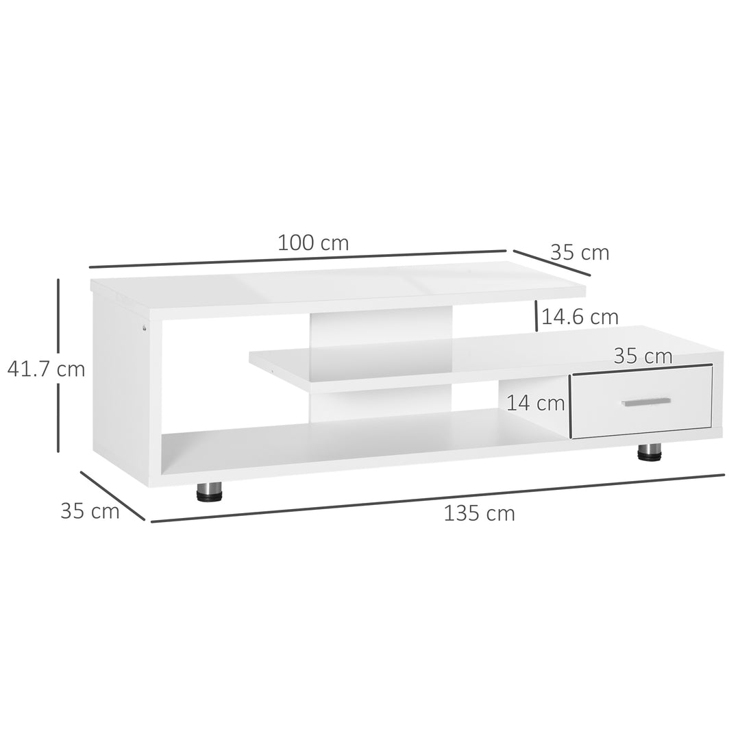 High Gloss TV Unit for TVs up to 45", Modern TV Cabinet with Storage Shelf and Drawer, Entertainment Unit for Living Room Bedroom, White
