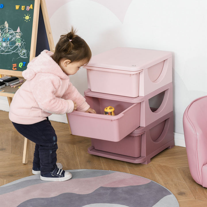 Kids Storage Units with Drawers 3 Tier Chest Vertical Dresser Tower Toy Organizer for  Nursery Playroom Kindergarten Pink