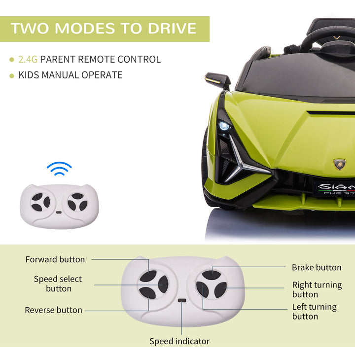 Compatible 12V Battery-powered Kids Electric Ride On Car Lamborghini SIAN Toy with Parental Remote Control Lights MP3 for 3-5 Years Old Green