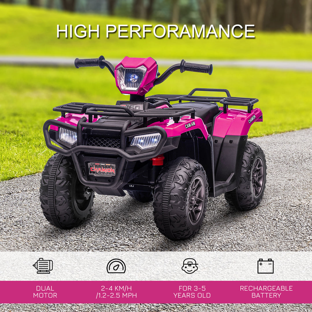 HOMCOM 12V Kids Quad Bike with Forward Reverse Functions, Ride On ATV with Music, LED Headlights, for Ages 3-5 Years - Pink