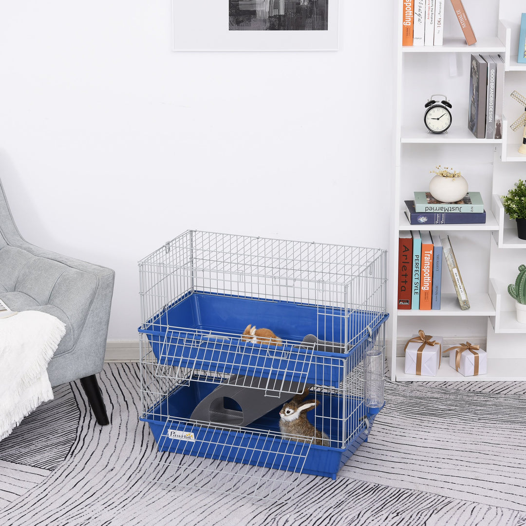 PawHut Metal 2-Tier Small Guinea Pigs Hutches Blue