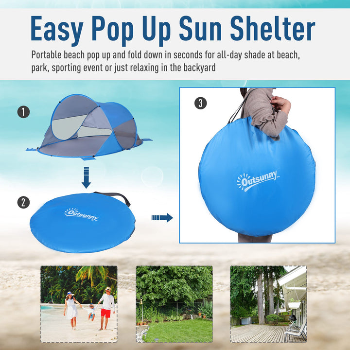 Pop up Tent for Beach with Sun Shelter Portable Automatic - Blue