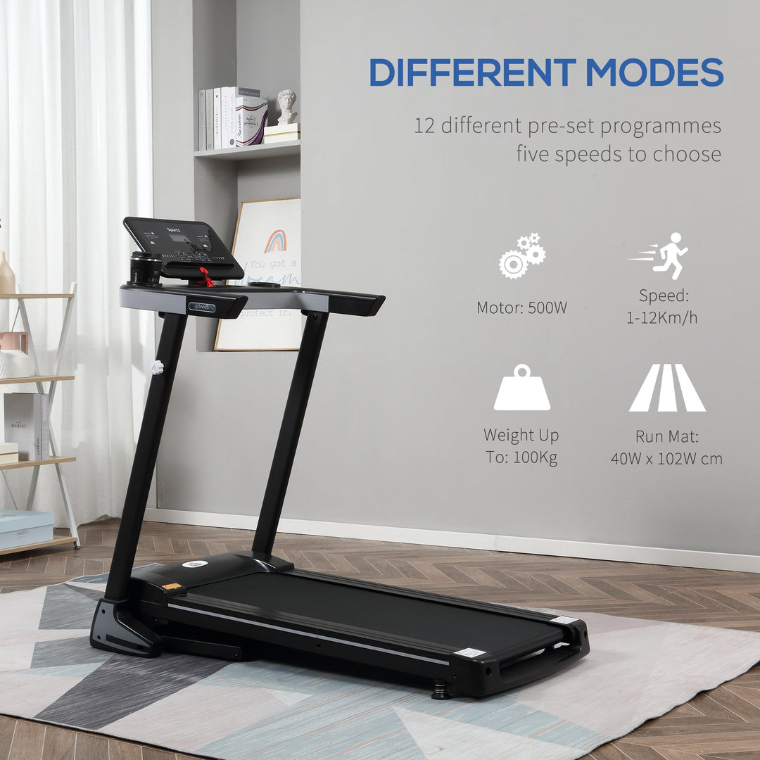 Folding Treadmill for Home Motorised Running Machine w/ LCD Display Black