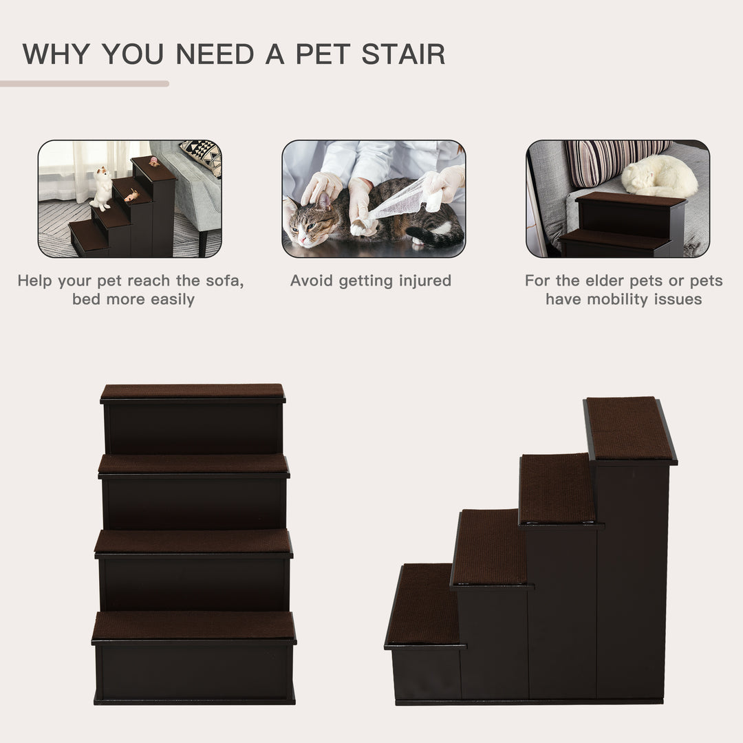 PawHut 4 Step Cushioned Pet Stairs Ramp Steps for Dogs, Cat Ladder for Bed Couch with Non-Slip Carpet, 40 x 59 x 54.2 cm, Dark Coffee