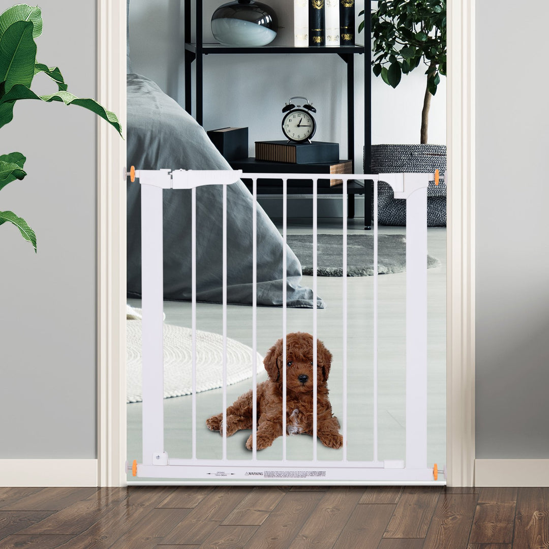 Pet Safety Barrier Gate W/ Iron tube, 74.9H x 73-80W cm-White