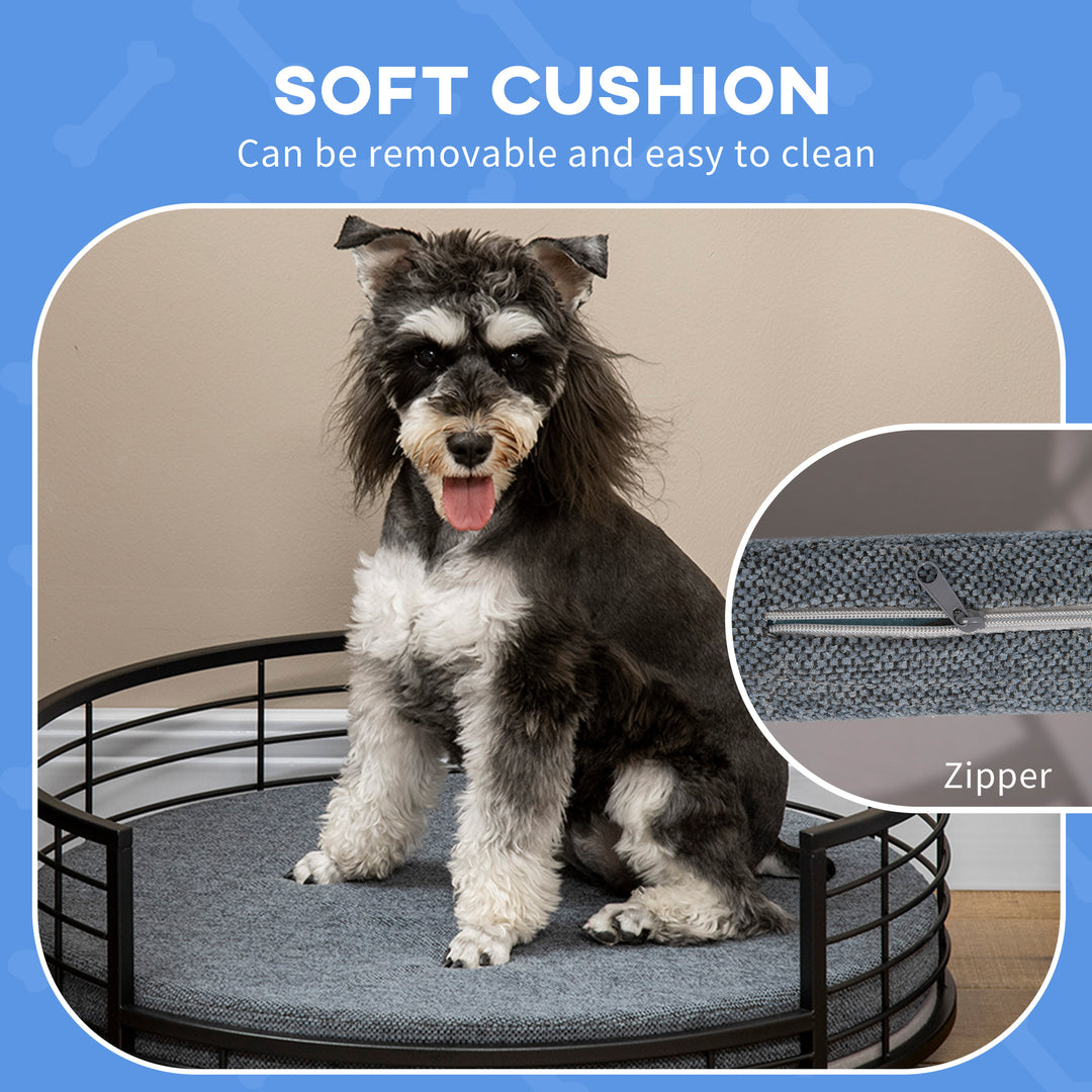 Raised Dog Bed with Soft Cushion, Modern Style Pet Sofa Bed Steel Frame, with Removable Cover, for Small Sized Dogs, Dia. 60 x 20 cm, Black