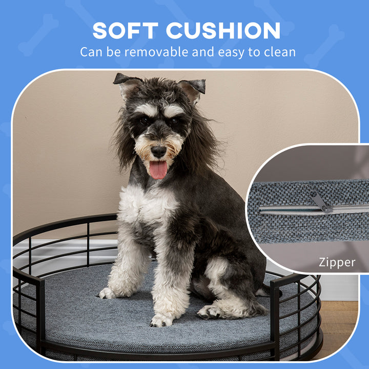 Raised Dog Bed with Soft Cushion, Modern Style Pet Sofa Bed Steel Frame, with Removable Cover, for Small Sized Dogs, Dia. 60 x 20 cm, Black