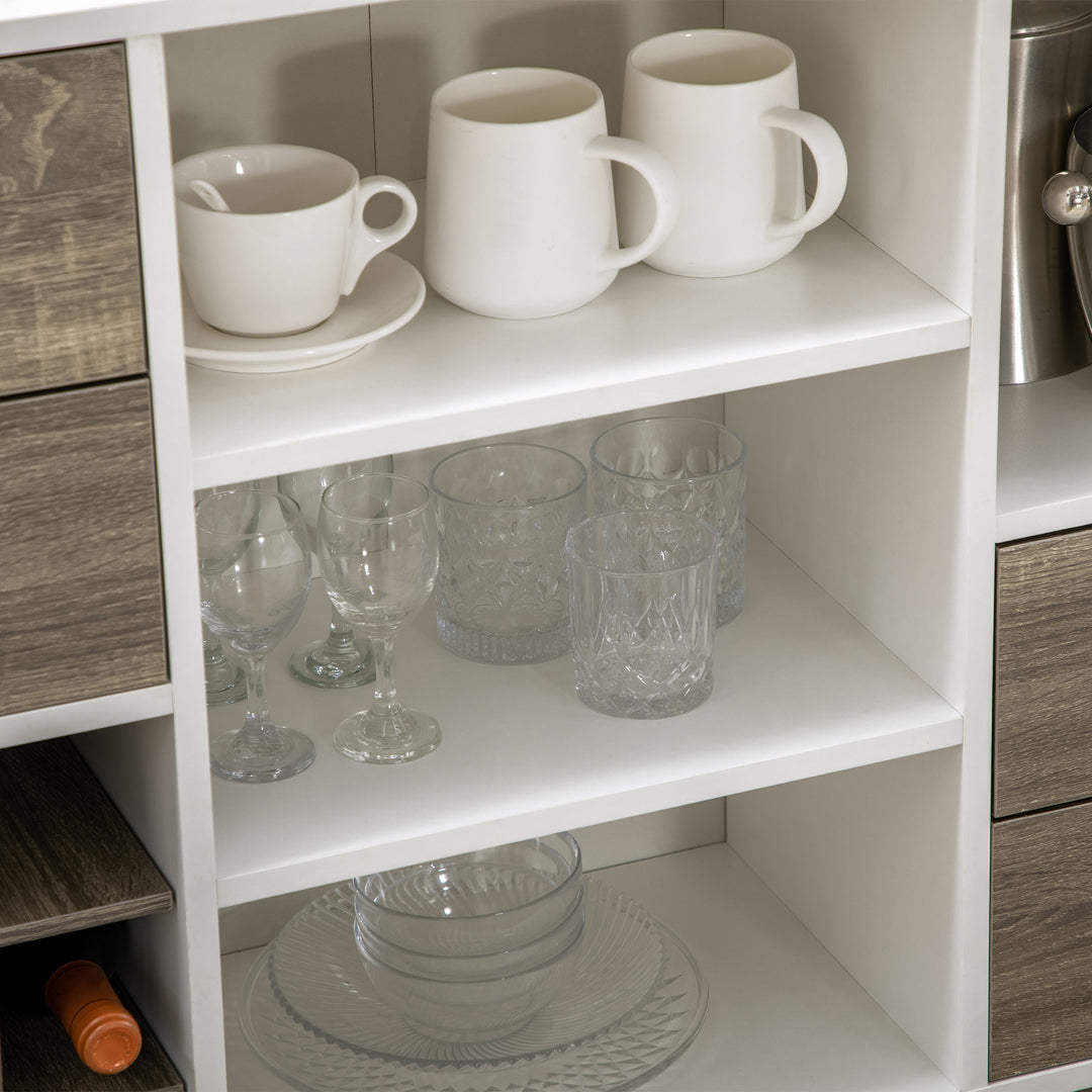 Modern Kitchen Sideboard, Buffet Table with Removable Wine Rack, Drawers and Open Compartments for Living Room, Dining Room, Grey