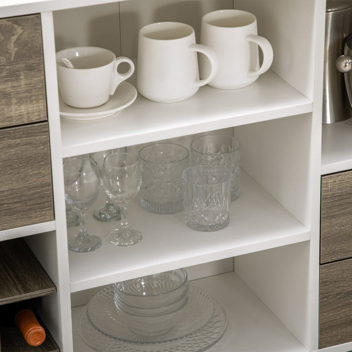 Modern Kitchen Sideboard, Buffet Table with Removable Wine Rack, Drawers and Open Compartments for Living Room, Dining Room, Grey