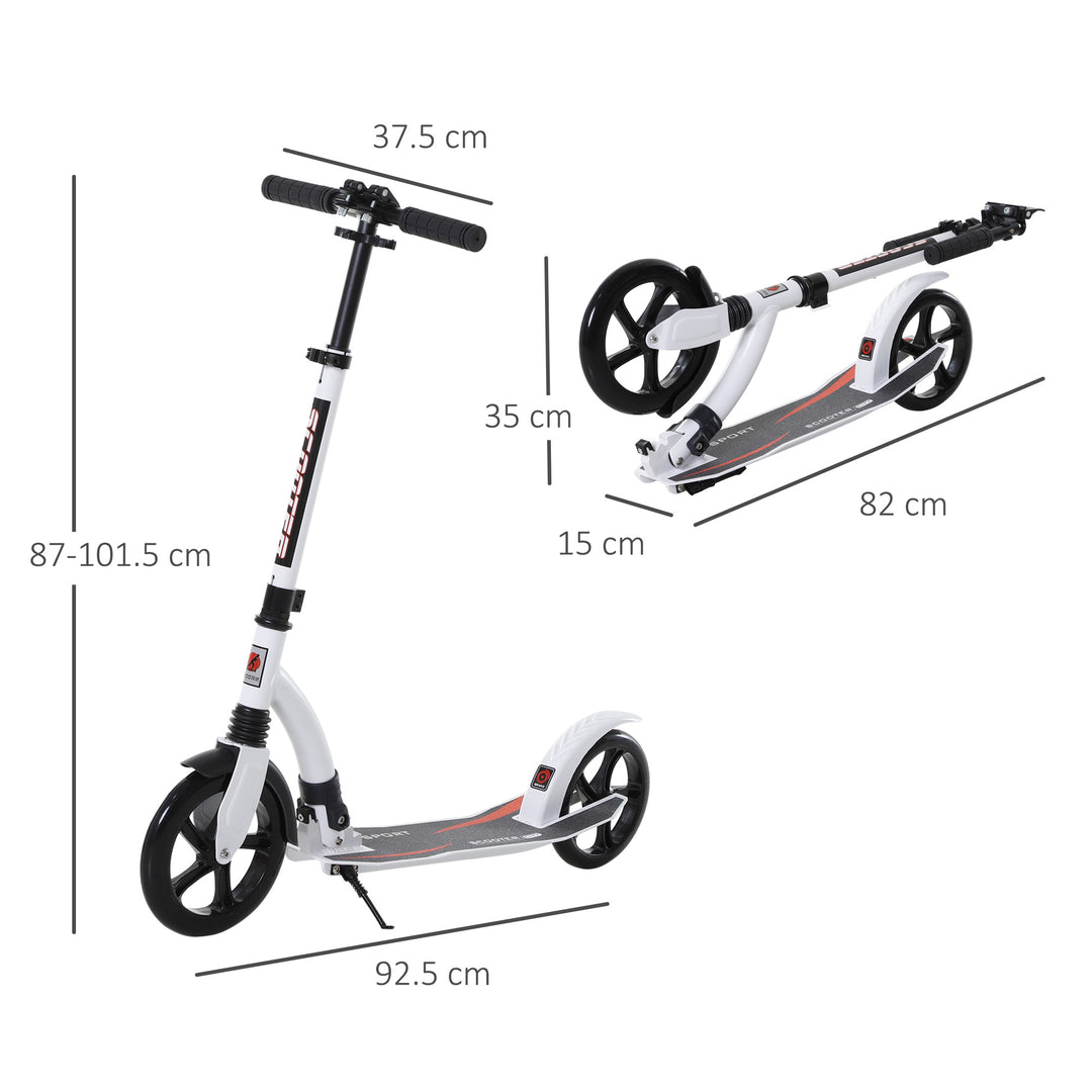 Teens Adult Kick Scooter w/ Shock Absorption Mechanism Foldable Adjustable Height Aluminium Frame Ride On Toy for 14+ - White