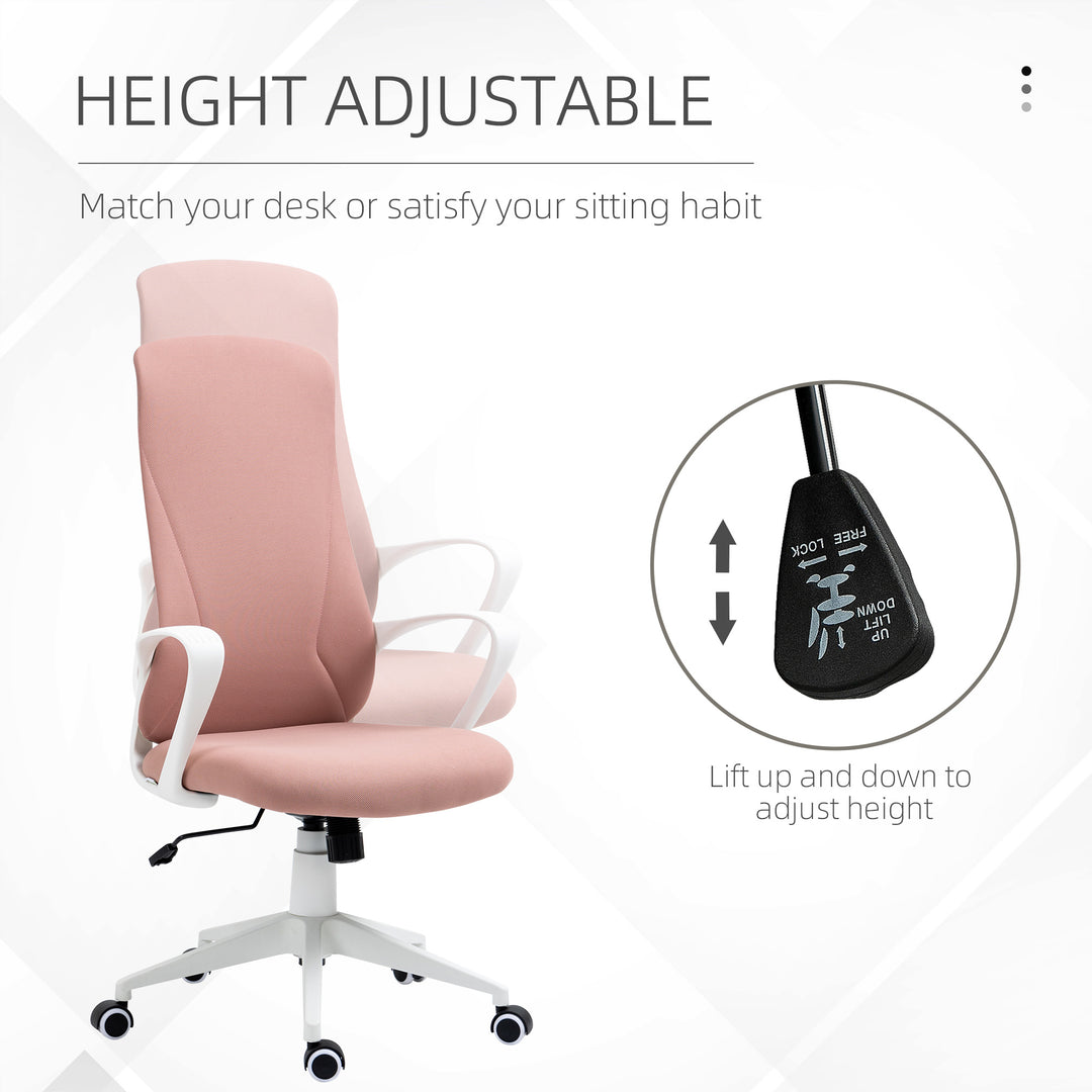 High-Back Office Chair, Elastic Desk Chair with Armrests, Tilt Function, Adjustable Seat Height, Pink