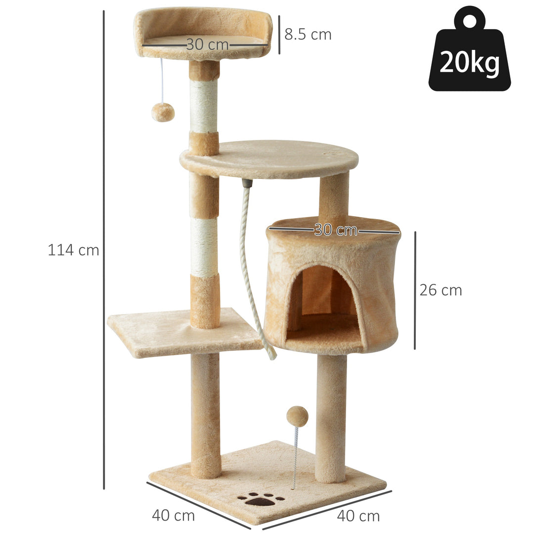 PawHut Cat Tree House, 114H cm-Beige