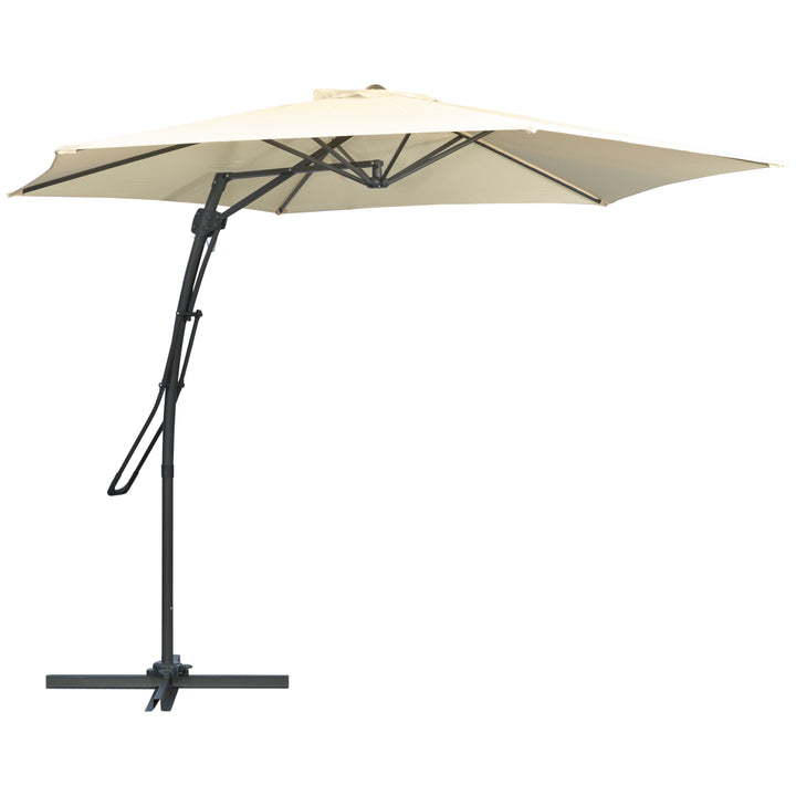 3m Cantilever Parasol with Easy Lever, Patio Umbrella with Crank Handle, Cross Base and 6 Metal Ribs, Outdoor Sun Shades，Garden, Cream White