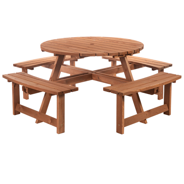 8 Seater Round Wooden Pub Bench Picnic Table Furniture Set for Outdoor Garden or Patio