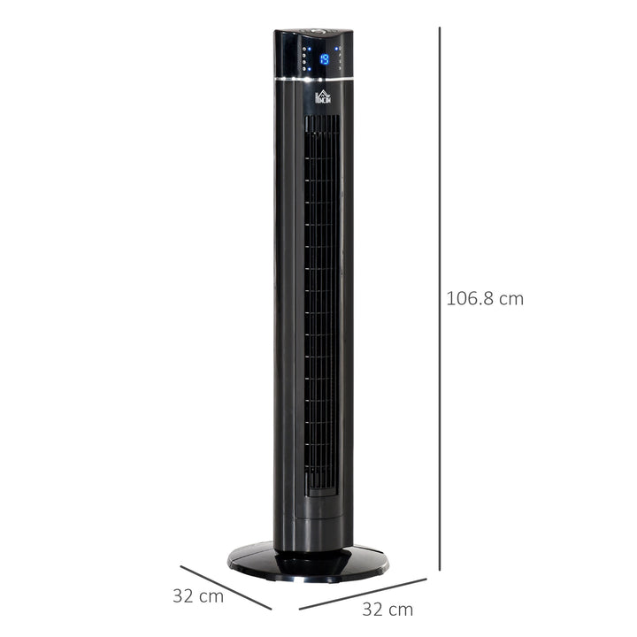 HOMCOM 42" Anion Tower Fan Cooling for Bedroom with 3 Speed, 8h Timer, Oscillating, LED Panel, Remote Controller, Black