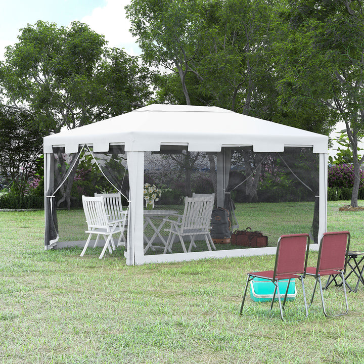 4x3 m Waterproof Gazebo W/Mesh Sides-White/Black