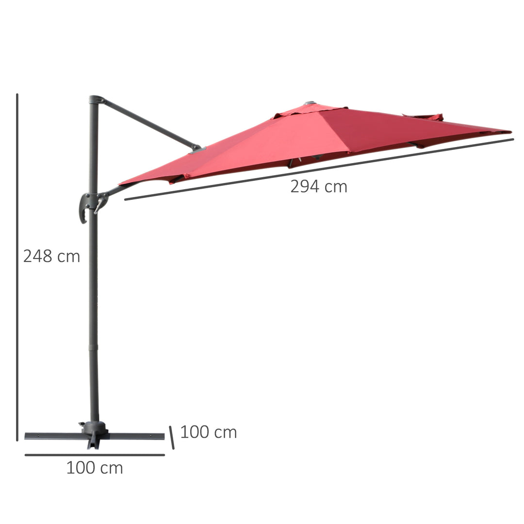 Cantilever Roma Parasol Garden Sun Umbrella 360¡ Rotation w/ Cross Base-Wine Red