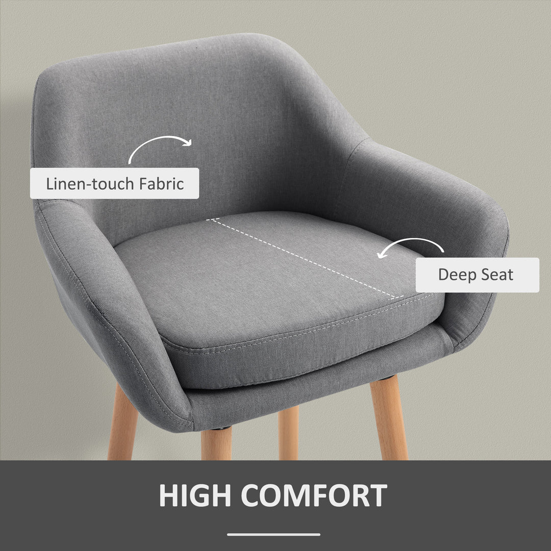 Set of 2  Bar Stools Modern Upholstered Seat Bar Chairs w/ Metal Frame, Solid Wood Legs Living Room Dining Room Fabric Furniture - Grey