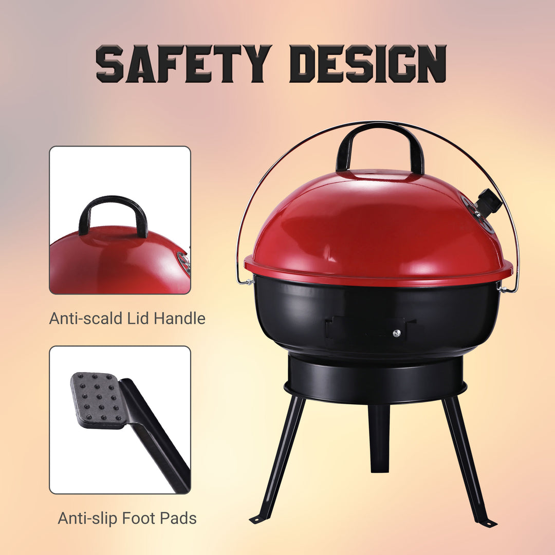 Charcoal BBQ Charcoal Grill Metal Portable Tripod Grill Black Red