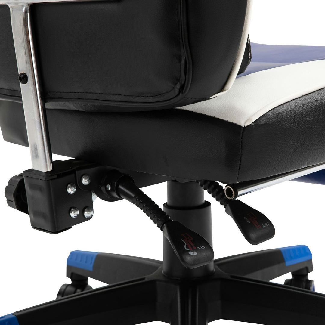 Vinsetto Cool &amp; Stylish Gaming Chair Ergonomic Recliner w/ Thick Padding Footrest Neck &amp; Back Pillow 5 Wheels Racing Swivel Height Adjustable Blue