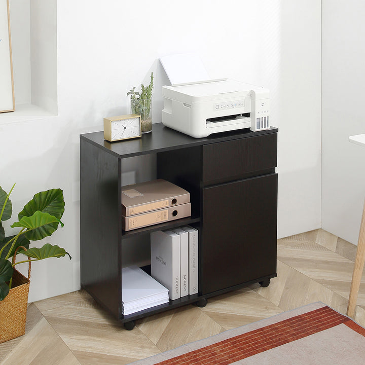 Filing Cabinet/Printer Stand with Open Storage Shelves, for Home or Office Use, Including an Easy Drawer, Black