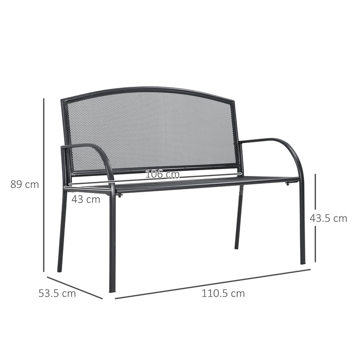 Outsunny Metal Outdoor Bench, 2 Seater Outdoor Furniture Chair, Loveseat for Patio, Park, Porch and Lawn, Grey