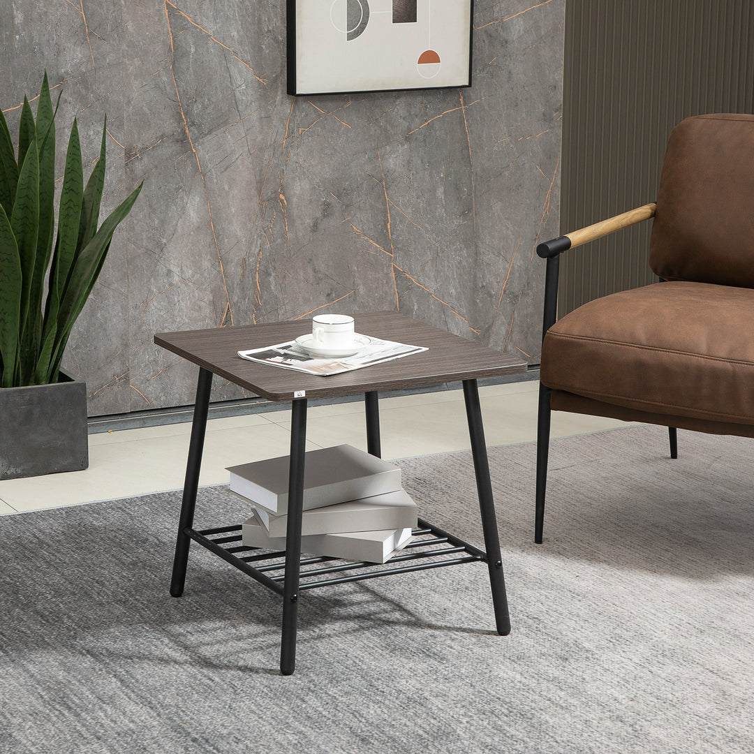Side Table with 2-Tier Storage, Sofa End Table with Metal Frame for Living Room