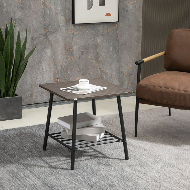 Side Table with 2-Tier Storage, Sofa End Table with Metal Frame for Living Room