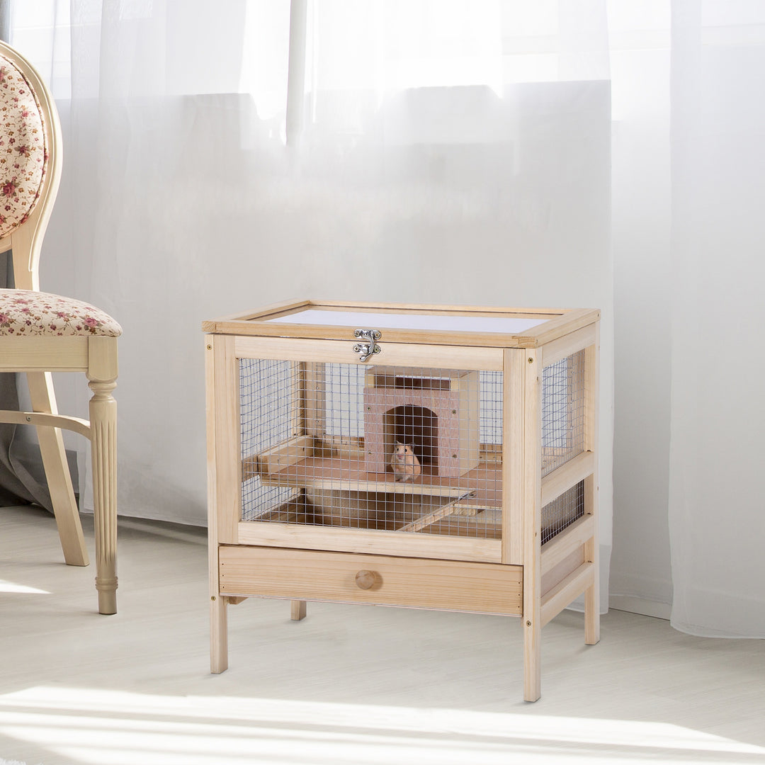 Hamster Cage Rodent Mouse Pet Small Animal Kit Large Wooden hut Box Double Layers Easy Clean 46 x 34 x 48 cm