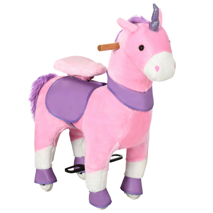 Ride On Unicorn Walking Horse Toy with Wheels Mechanical Rocking Pony Gift for 3-6 Years Girls Boys Pink
