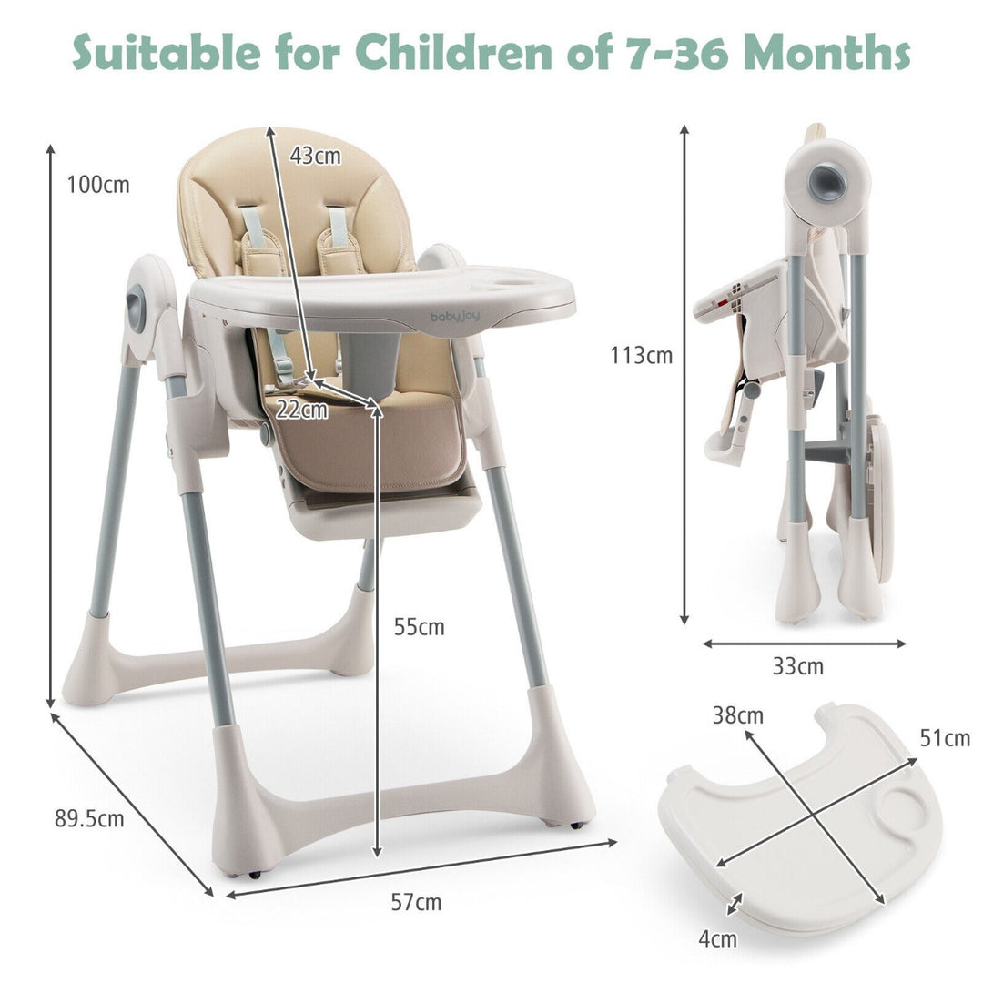 Foldable Baby High Chair with Adjustable Height-Beige