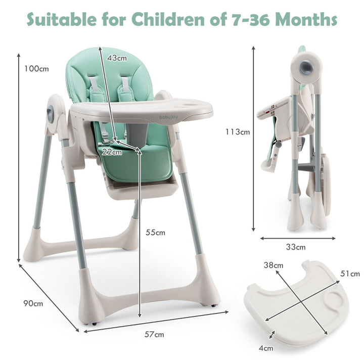 Foldable Convertible Baby High Chair with Adjustable Height and Removable Tray-Green